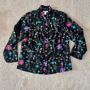 VTG Embroidered Jacket Floral 100% Silk Art to Wear Whimsy Maximalist Lined 1X